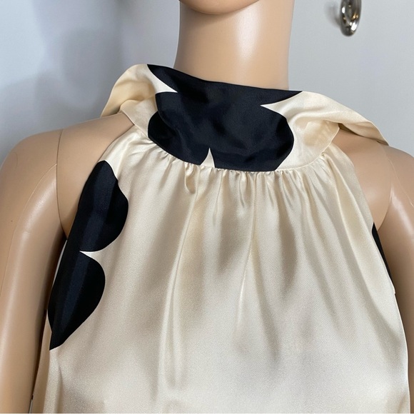 Elegant  & Classy Black and Cream Floral Dress 100% Silk - Size 10 - Picture 14 of 15